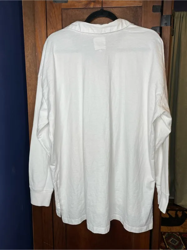 Aerie Womens Oversized Rugby Polo Top XL White Cotton Boyfriend Coastal Preppy - Image 4