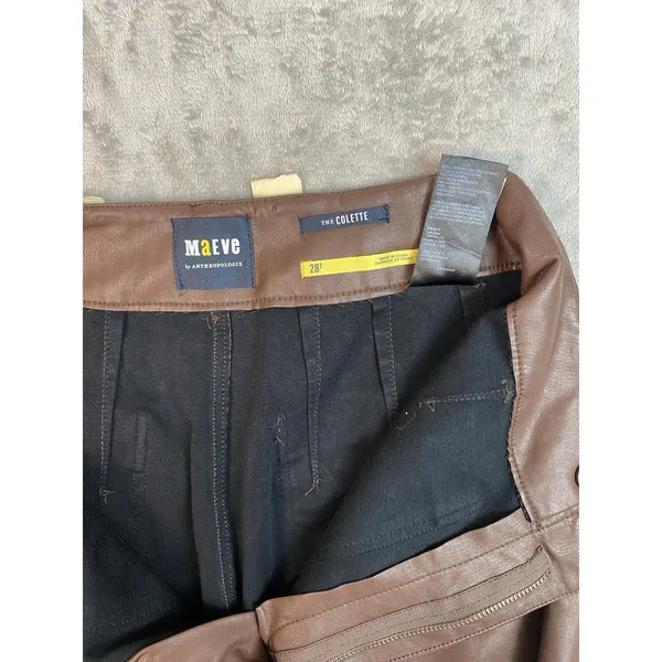 Anthropologie Wide-Leg Pants Brown Faux Leather Stretch Pockets Women's Tall 28T - Image 13