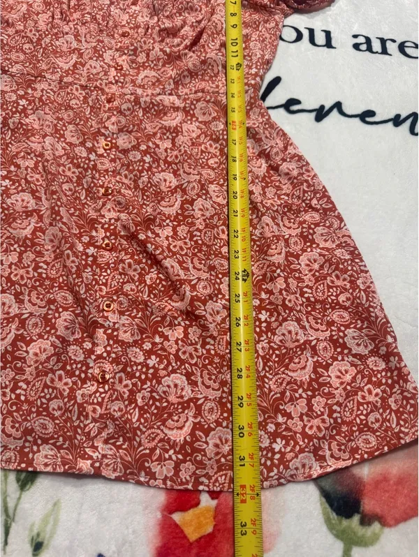 Trixx Short Sleeve Above Knee Mini Dress Red Tan Floral Womens Size L - Image 6