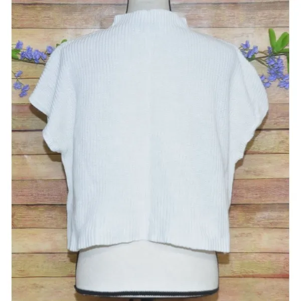 Olivaceous Ladies White Crop Cap Sleeve Sweater Top Size L Ribbed Mock Neck - Image 6
