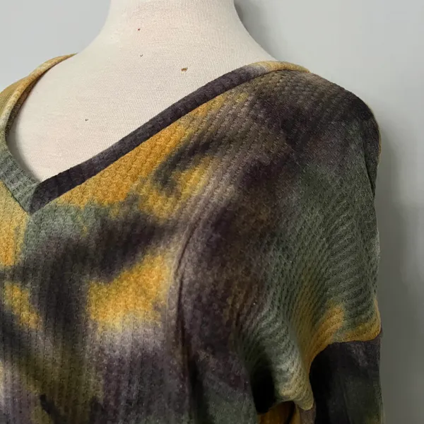 BiBi Black Yellow Green Tie Dye Waffle Knit Shirt - Image 7