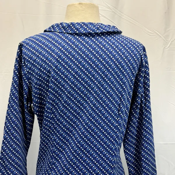 J. McLaughlin Catalina Jaclyn Dress M 3/4 Sleeve Ruffle Neck Tie Blue Stretch - Image 5