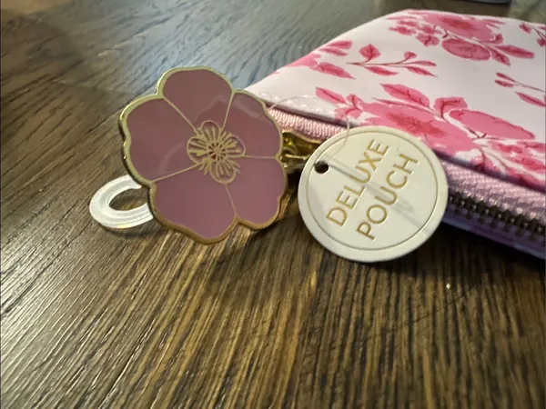 Luxe Pink Floral Cosmetic Bag - Light Pink with Hot Pink Flowers - Image 3