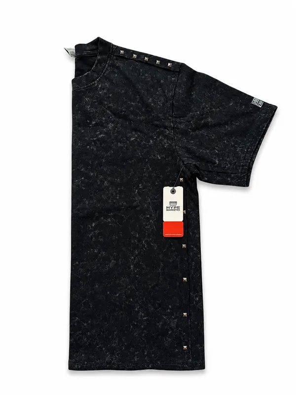 Hype Market45 Black Acid Wash Studded T-Shirt – Men’s - Image 3
