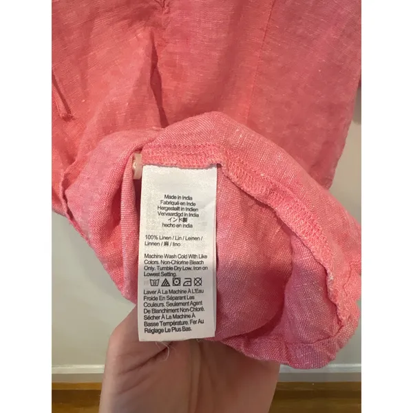 J. Crew Pink Linen Blend Puff Sleeve Tie Neck Blouse Top Size 4‎ - Image 4