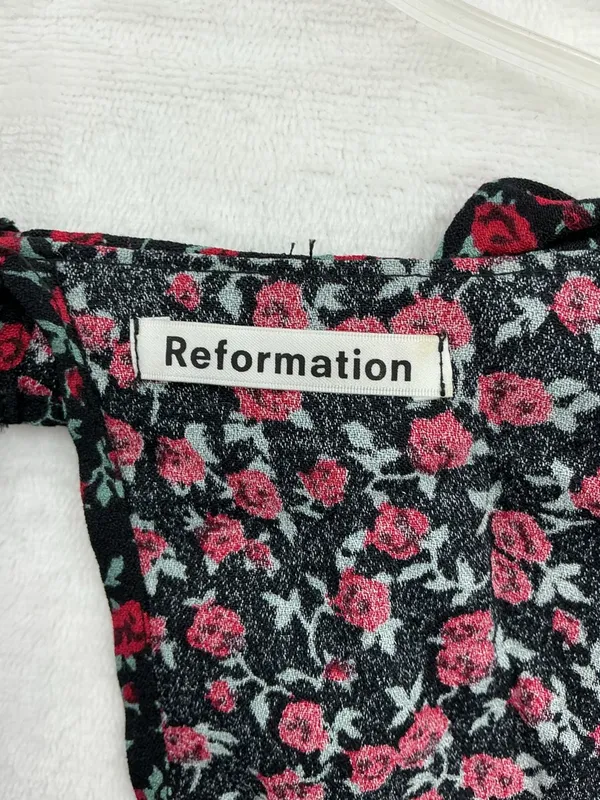 Reformation Black Square-Neck Floral Smocked Top 787 - Image 3