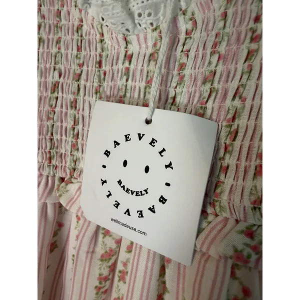 Baevely Tie-Shoulder Light Pink Floral Maxi Dress with Smocked Bodice Sz S NWT - Image 5