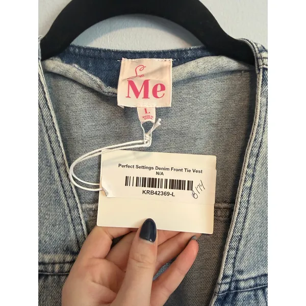 So Me Denim Jean Vest Cotton Blend Tie Front NWT Size Large Nashville Cowgirl - Image 2
