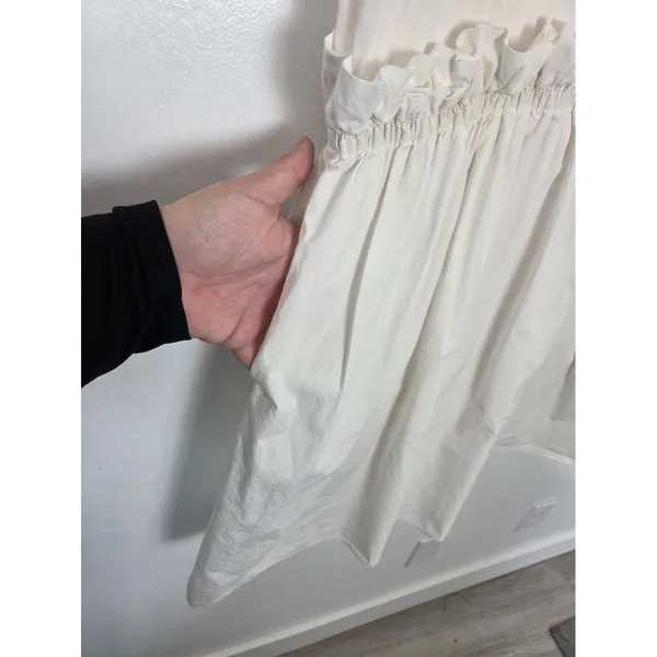 English Factory White Shirt Dress Ruffled Waist Pockets Tea Party Yacht Brunch M - Image 6