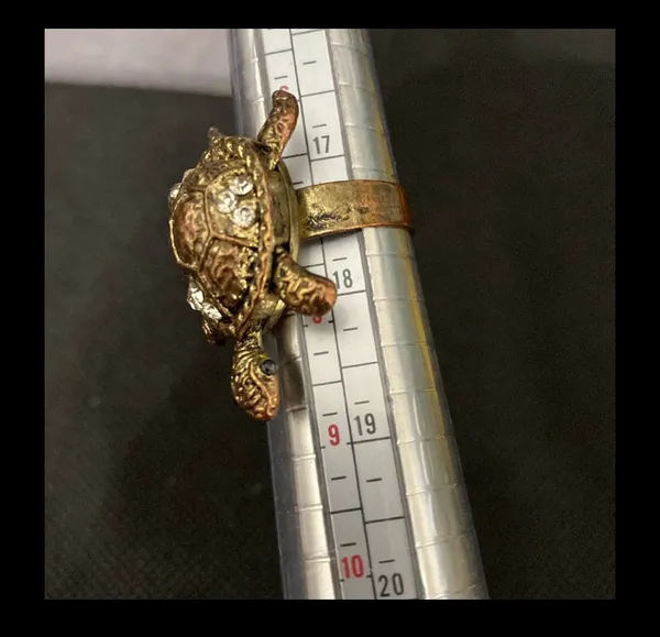 Vintage Bronze Turtle with Rhinestones Expansion Ring - size 7. can have bigger fingers to fit. Beautiful & fun conversation piece. Feet & tail move. Gently warn & Excellent condition. None smoking home. priced to sell at as is condition. Don’t like my price, make reasonable offer! And thank you for checking my closet. - Image 3