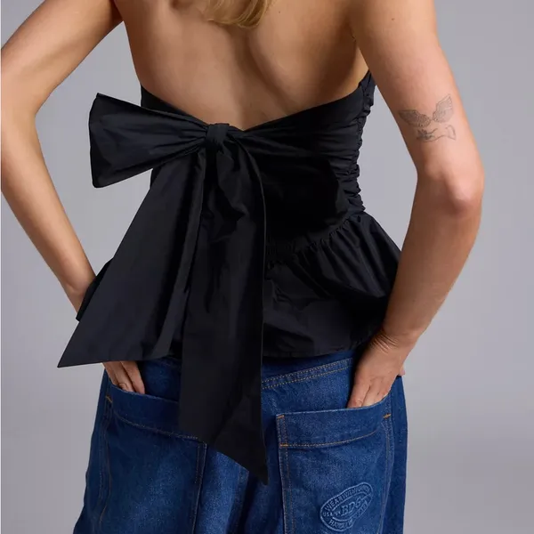 NEW Kimchi Blue Adeline Peplum Bow Back Tube Top Size XS - Image 3