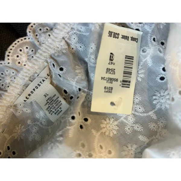 Aeropostale Baby Doll Crop Tank Top Y2K Milkmaid Boho SZ XL White Eyelet Ruffle - Image 8