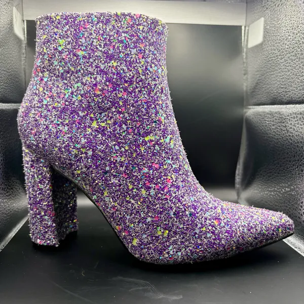 Allegra K Glitter Pointed Toe Chunky Heel Ankle Boots - Image 7
