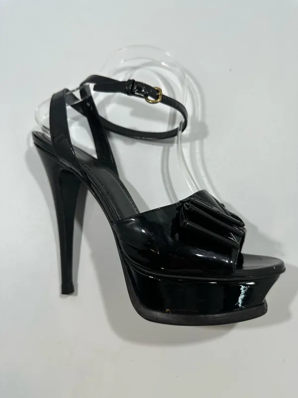 Yves Saint Laurent YSL Tribute Y Bow Black Patent Leather Platform Sandals 38.5 - Image 6