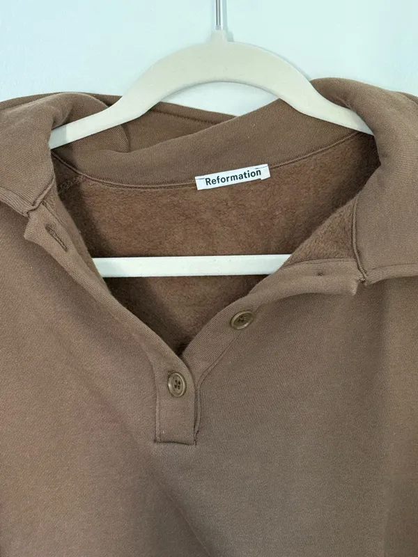 Reformation Chestnut Button Polo Sweatshirt - Image 3