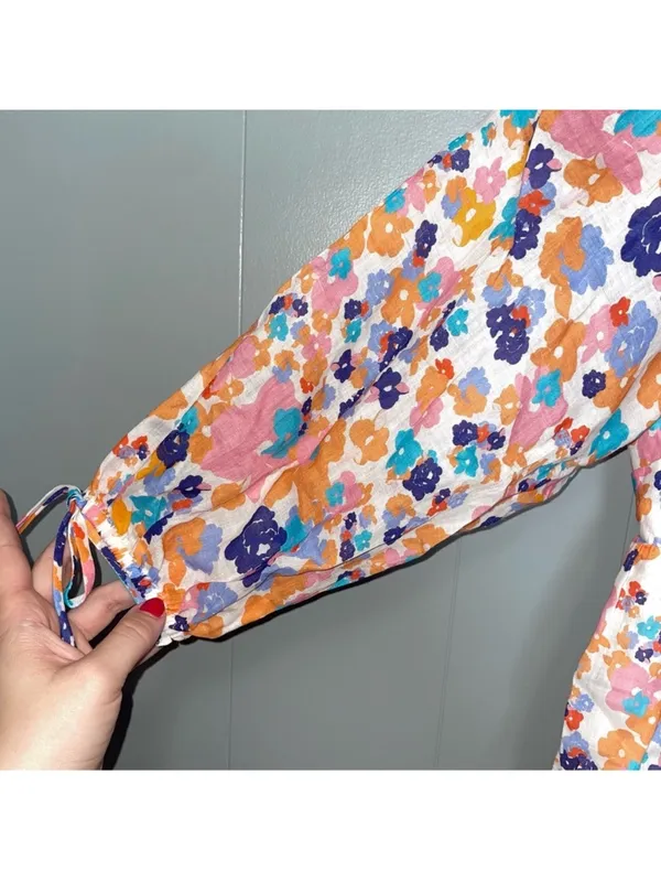 Amanda Uprichard Darling‎ Puff Sleeve Floral Mini Dress M Madagascar Print - Image 6