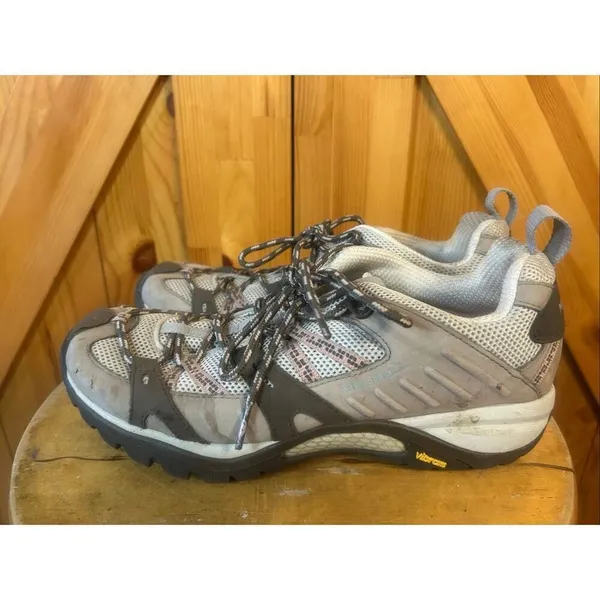 Merrell Hiking Shoes 9.5 Elephant/Pink Waterproof Vibram Low Lace Up - Image 3
