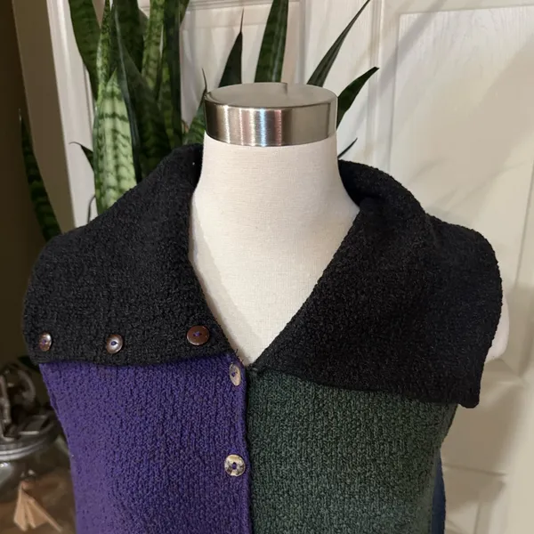 Vintage 90s Colorblock Cotton Knit Vest‎ Indie Artisan Fall Layering - Image 6