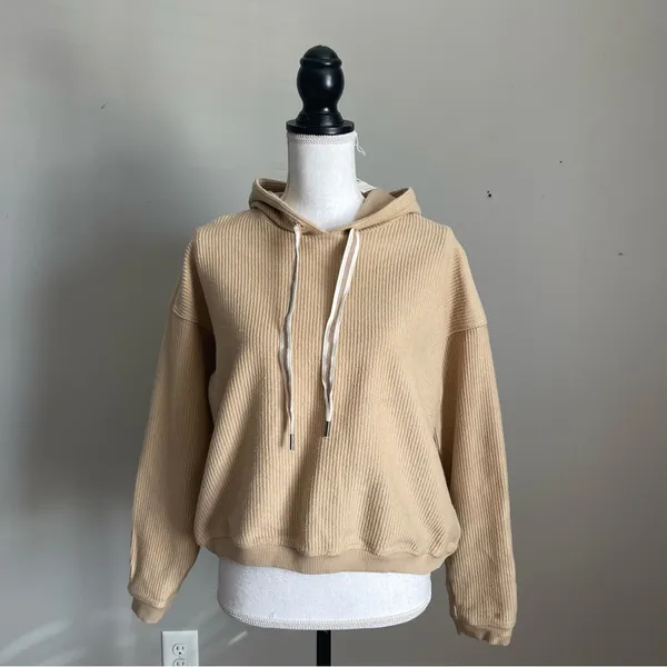 AERIE | Tan Textured Hoodie Sweatshirt Sz S - Image 4