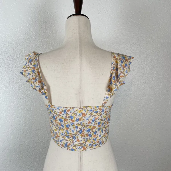 ASOS‎ Micro Floral Crop Tie Front Top Women's 8 Dainty Ruffle Sleeves Resort NEW - Image 4