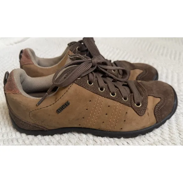 Skechers Signalize Womens 7 Brown‎ Tan Leather And Suede Sneakers Shoes Retro - Image 3