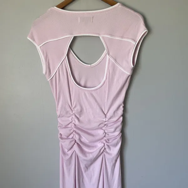 Daily Practice Line It Up V-Neck Maxi Dress Pink White Ribbed Size Medium - Image 4