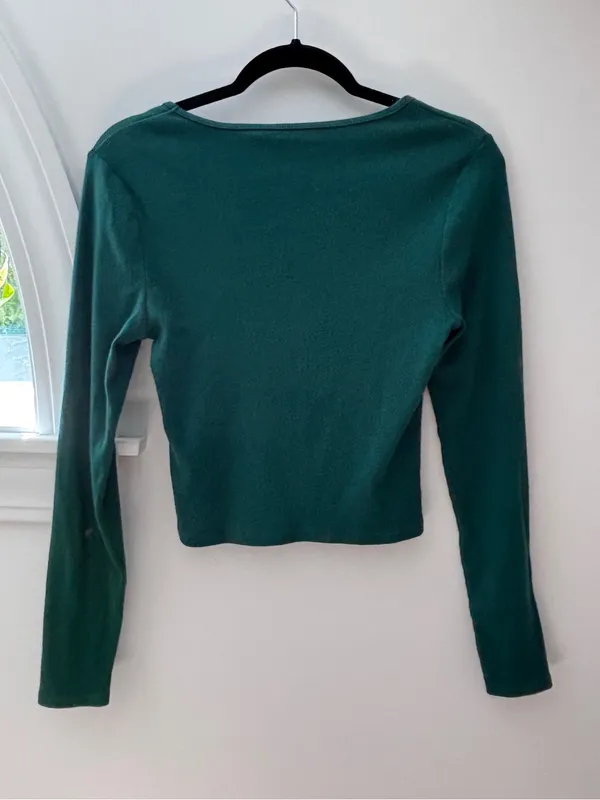 Abercrombie & Fitch Soft A&F Essentials Green Square Neck Long Sleeve Top Medium - Image 7