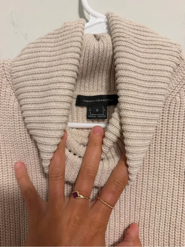French Connection Sleeveless Turtleneck Knit Vest in Cream - Image 4