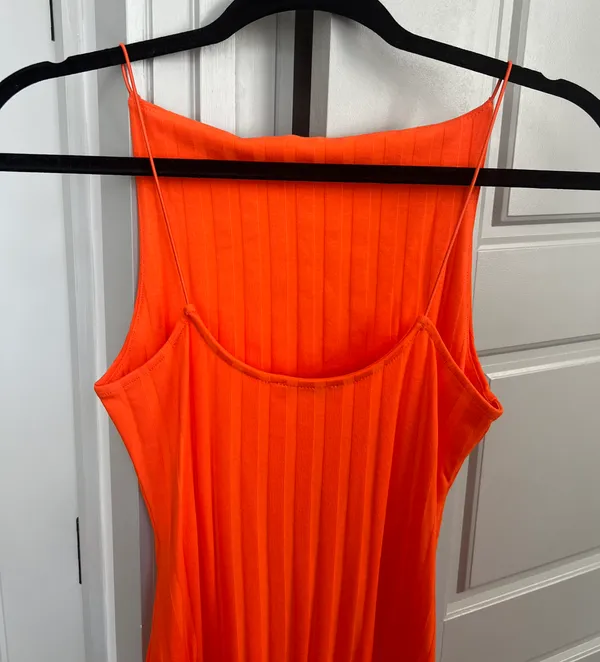 Zara Ribbed High Square-Neck Midi Dress in Orange - Image 4
