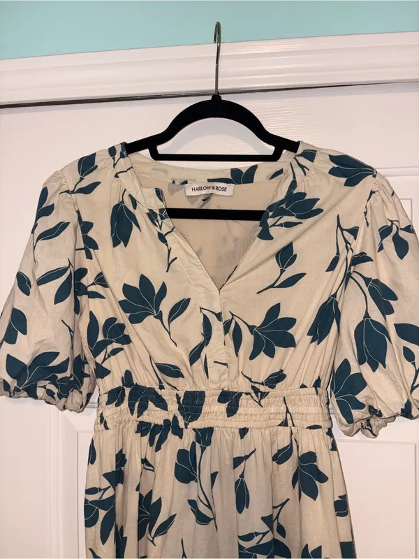 Harlow & Rose Ivory Floral Puff Sleeve Midi Dress 100% cotton Size S - Image 2