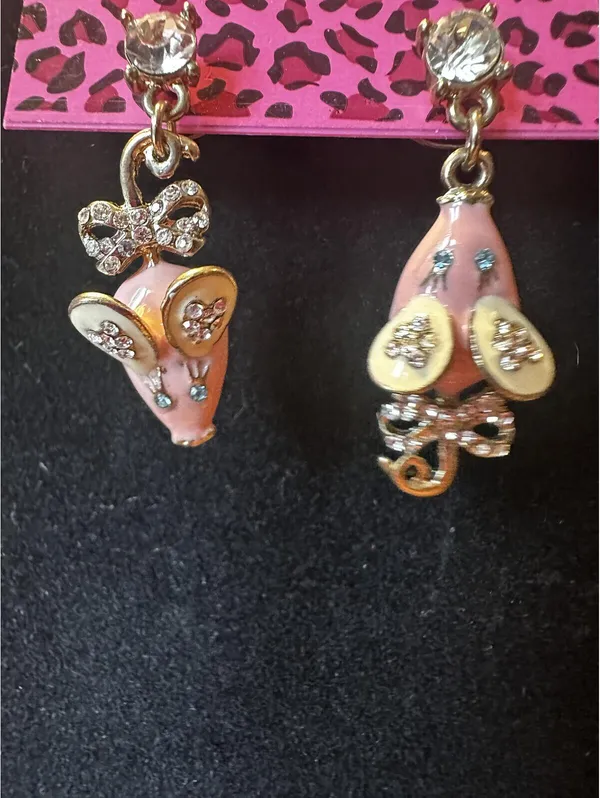 Betsey Johnson Pink Mouse Dangle Earrings with Rhinestones - Image 2