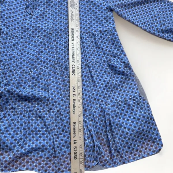 Karlie Tiered Mini Dress Long Sleeve Ruffle Neck Geometric Print Large - Image 10