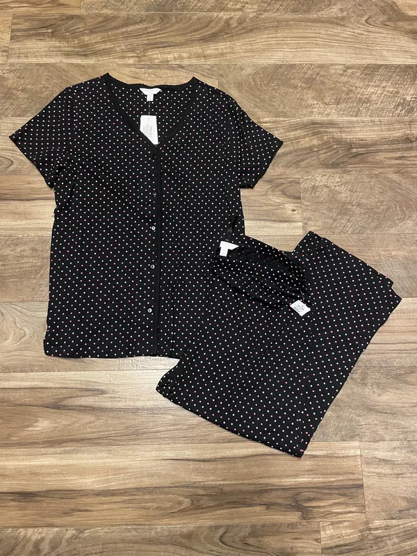 NWT! Charter Club Black Polka Dot 2 Piece Short Sleeve Pajama Set Women's Size Medium - Image 3