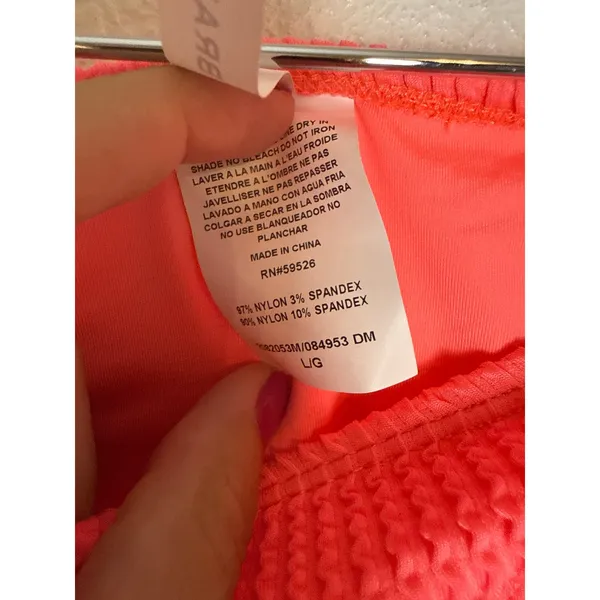 Lucky Brand Coral 2 Piece Crinkle Rib Halter Triangle Side Tie Bikini Swim Set L - Image 7