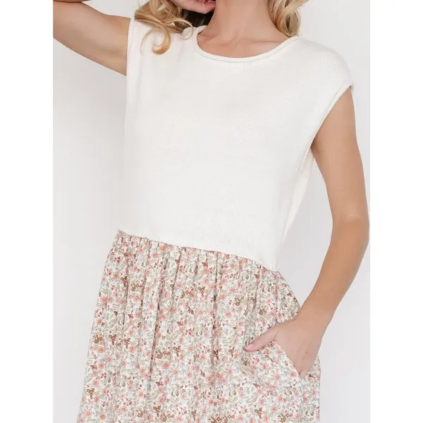 NWT Baltic Born Myra Sweater Midi Dress Sz Small Ivory Coral Floral Knit Pockets - Image 6