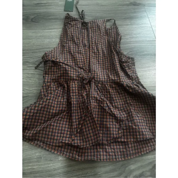 wild fable Rust Plaid Smocked Halter Peplum Tank - Image 4