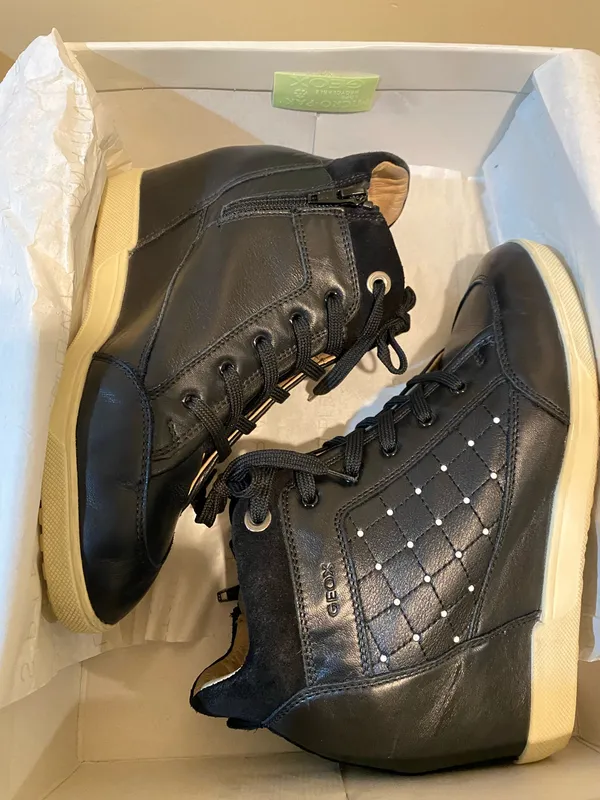 Black Leather Geox Wedge Sneakers 9 - Image 4