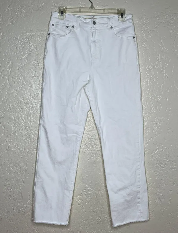Madewell Women's The '90s Straight Crop Jeans White Cone Denim Raw Hem Size 28 - Image 2