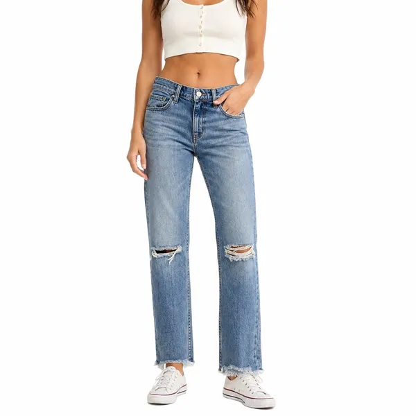 Free People W28 Distressed Blue Jeans Raw Hem Boho Y2K - Image 2
