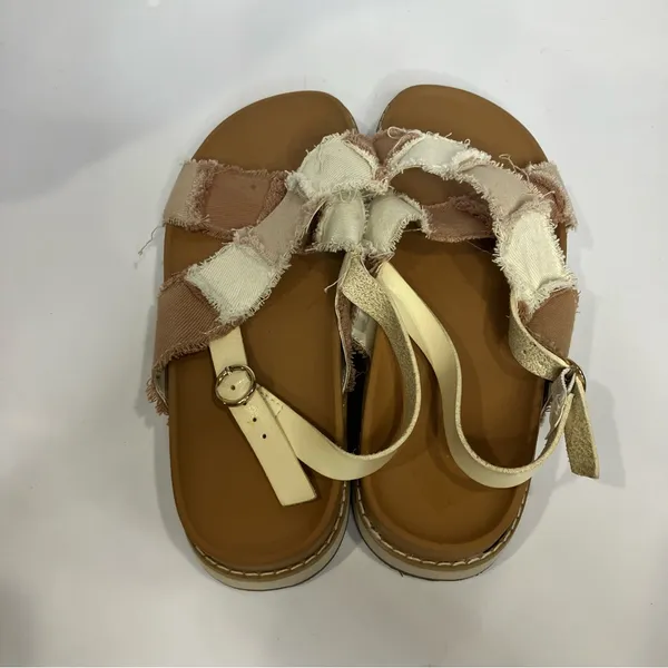 American Eagle patchwork criss‎ cross sandals white pink tan women’s size 9 - Image 7