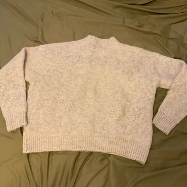 FRNCH Paris Cream Textured Heart Knit Crewneck Sweater Medium - Image 10
