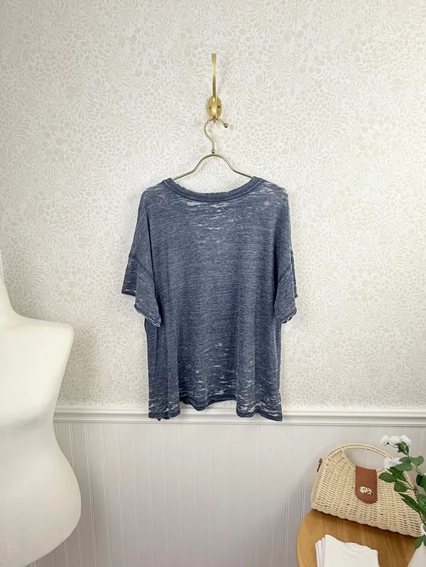 We The Free Oversized Blue Open V-Neck Jordan Burnout Tee - Size - XS - Image 5