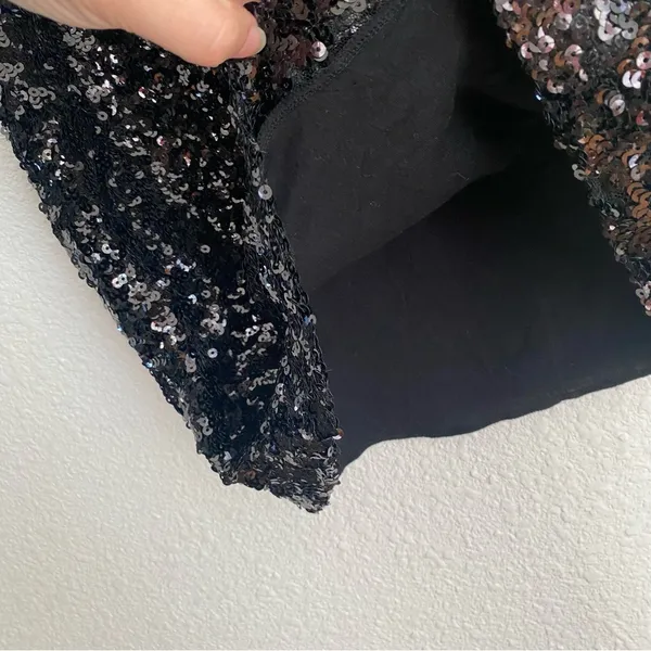 NWT one shoulder black shimmer sequin mini dress lined, size S / M - Image 5
