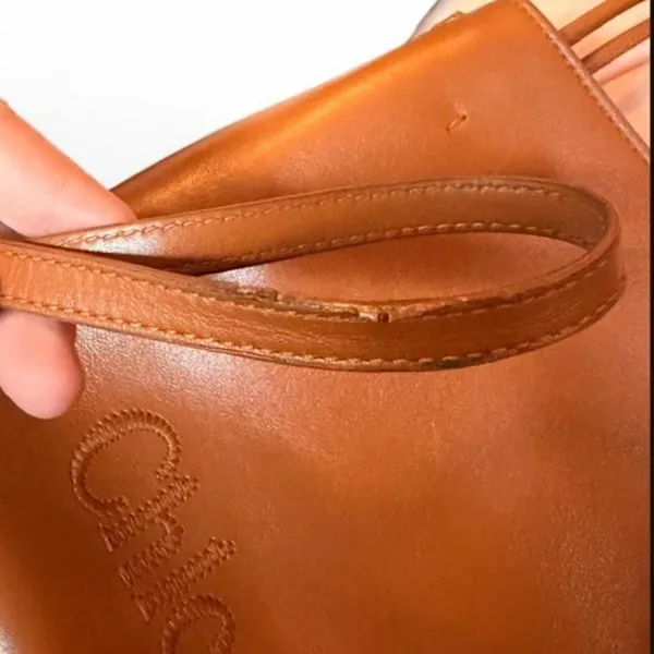 Chloé Sense Micro Tote Bag Caramel Brown Calfskin Leather Crossbody Bucket Purse - Image 8