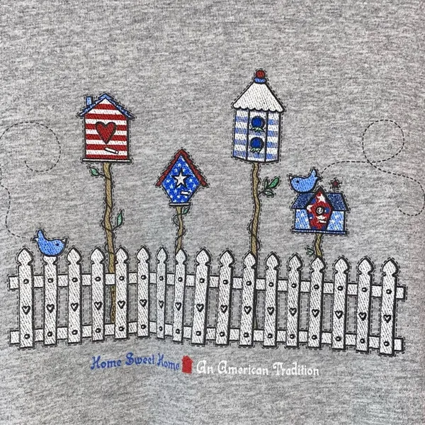 Vintage‎ Birdhouse Fence Home Sweet Home Gray Graphic T-Shirt Cottagecore Large - Image 2