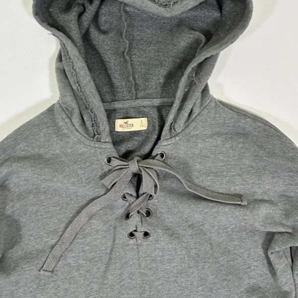 Hollister Womens S Gray Lace Up Longline Tunic Hoodie Sweatshirt Y2K - Image 3