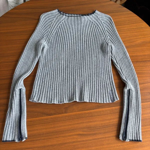 90s Vintage DKNY Jeans Sweater L Gray Ribbed Zipper Cuff Grunge Y2K Gorpcore Ski - Image 7