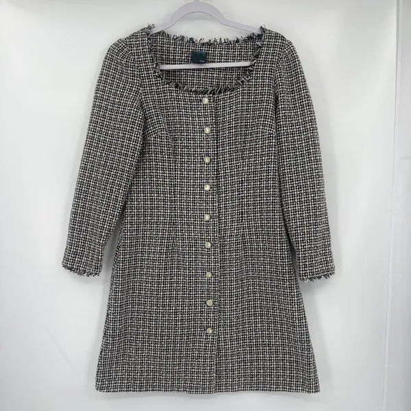 Gabby Skye Tweed Dress Sz 4 Ivy Preppy Academia 60s Mod Style Pearl Fringe Trim - Image 2