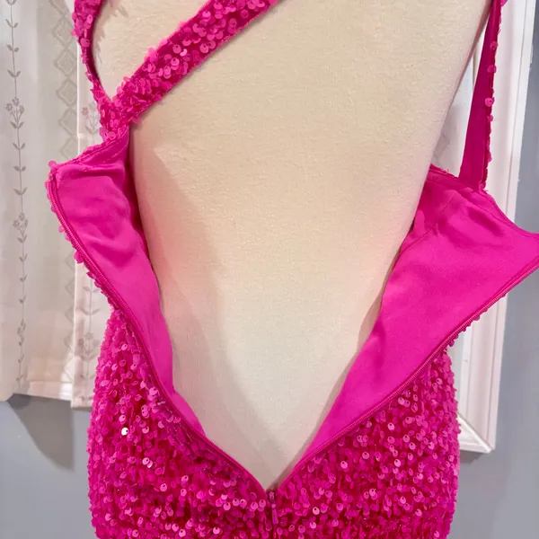 Hot Pink Sequin One Shoulder Mini Dress Barbiecore Y2K Party Hoco, Size S - Image 8