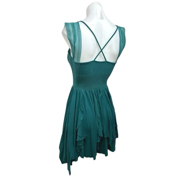 Free People Miss Me Teal Green Lace Sweetheart Embroidered A Line Mini Dress S - Image 4
